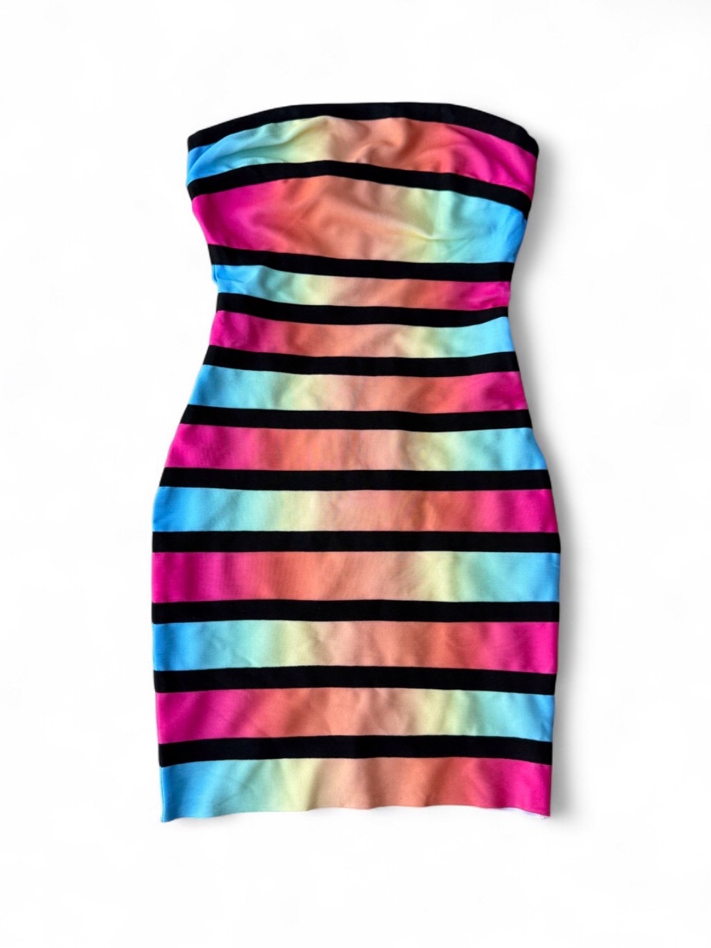WOW couture Strapless Rainbow Stripe Bodycon Dress - Black Trim